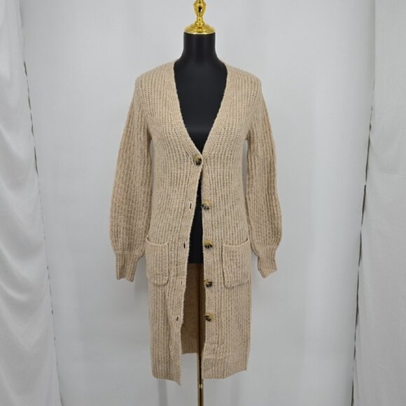 Walmart No Boundaries Women's Beige Long Button Cardigan Sweater Size Small - Picture 1 of 10